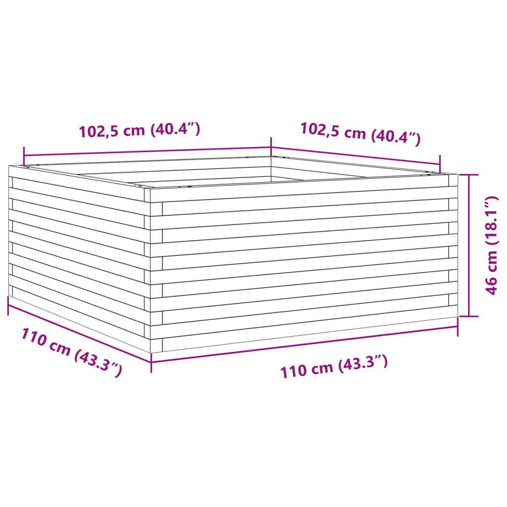 vidaXL Odlingslåda 110x110x46 cm massivt furuträ