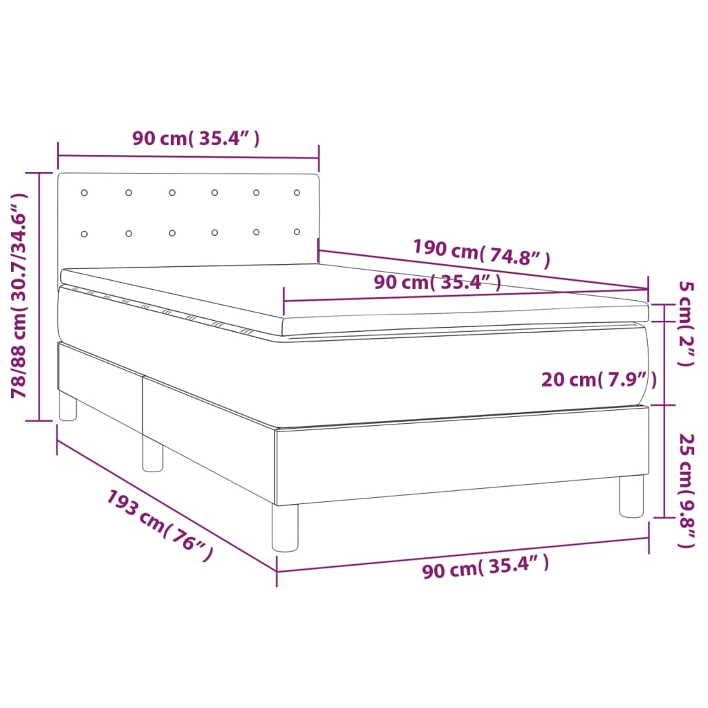 vidaXL Ramsäng med madrass svart 90x190 cm sammet