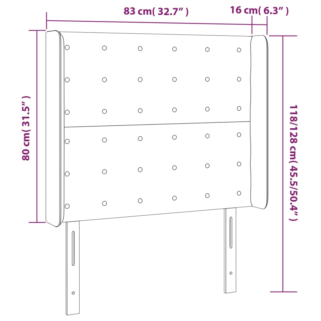 vidaXL Sänggavel LED svart 83x16x118/128 cm tyg