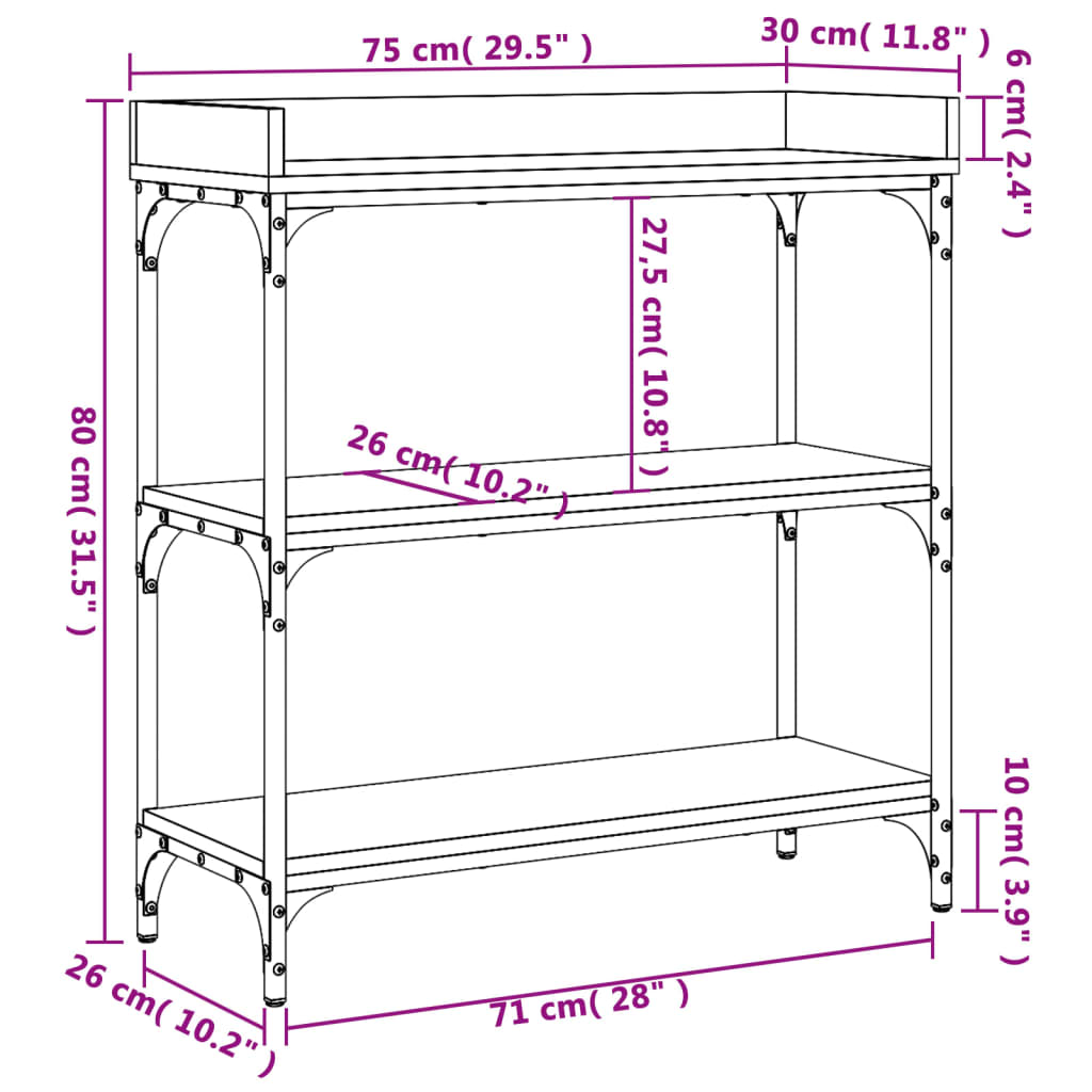 vidaXL Konsolbord med hyllor sonoma-ek 75x30x80 cm