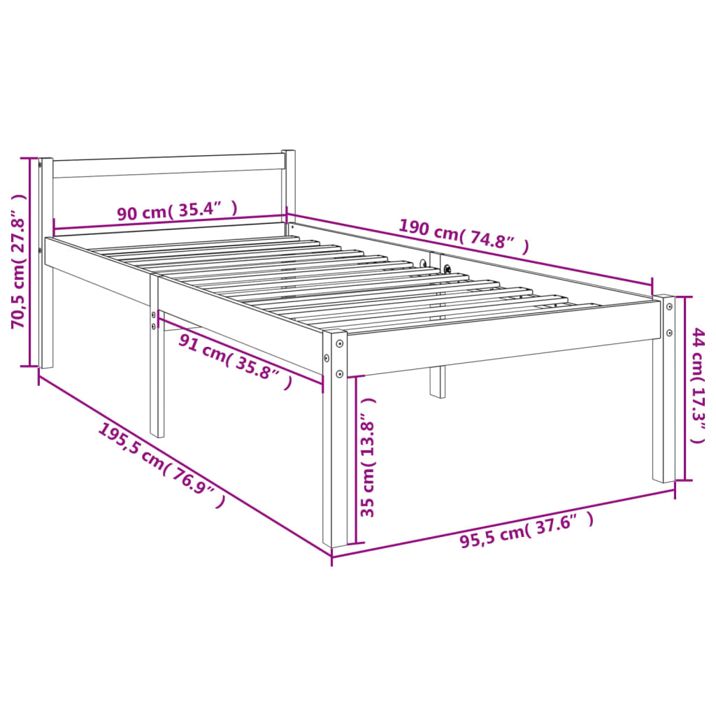 vidaXL Säng vit 90x190 cm massiv furu