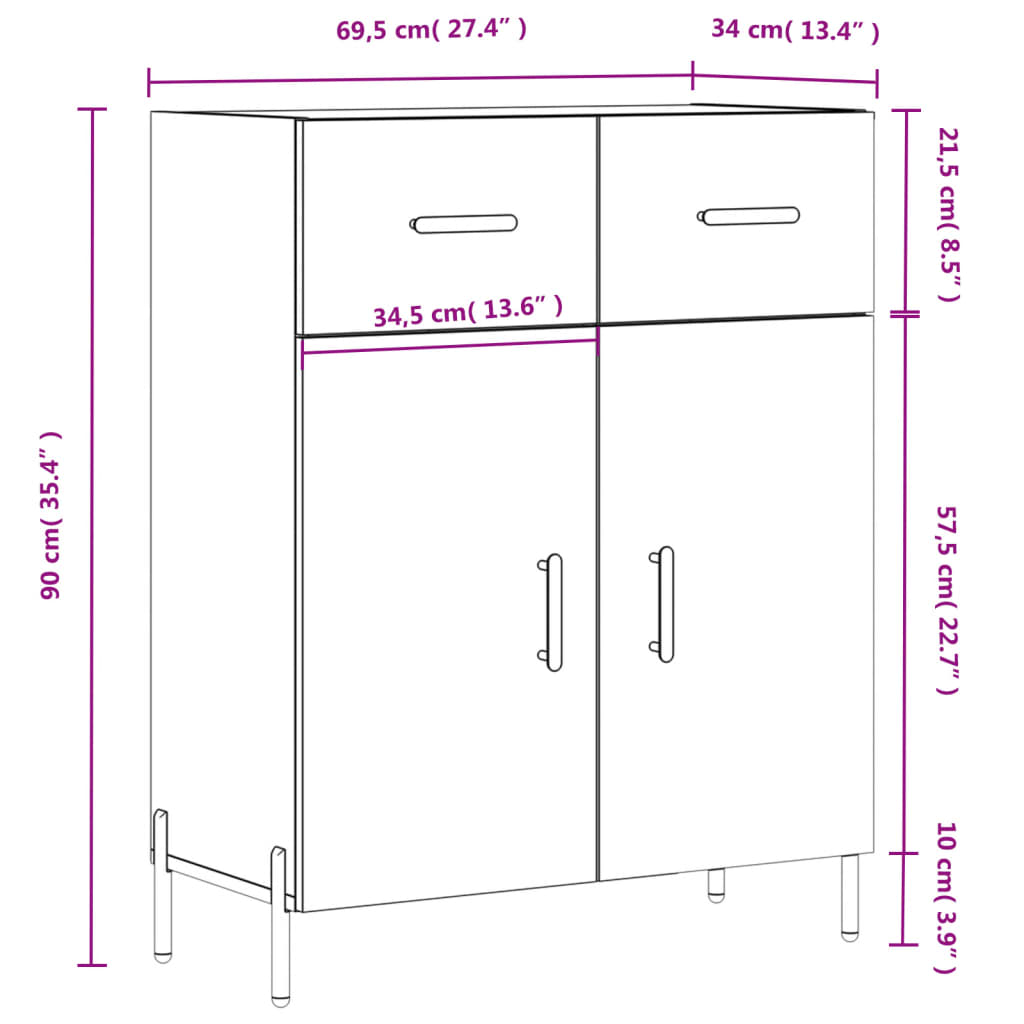 vidaXL Skåp svart 69,5x34x90 cm konstruerat trä