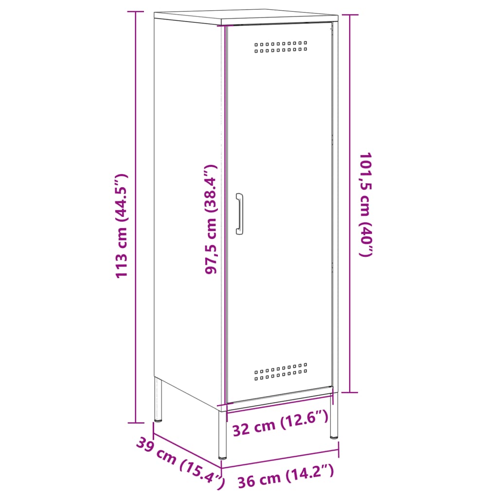 vidaXL Högskåp rosa 36x39x113 cm stål