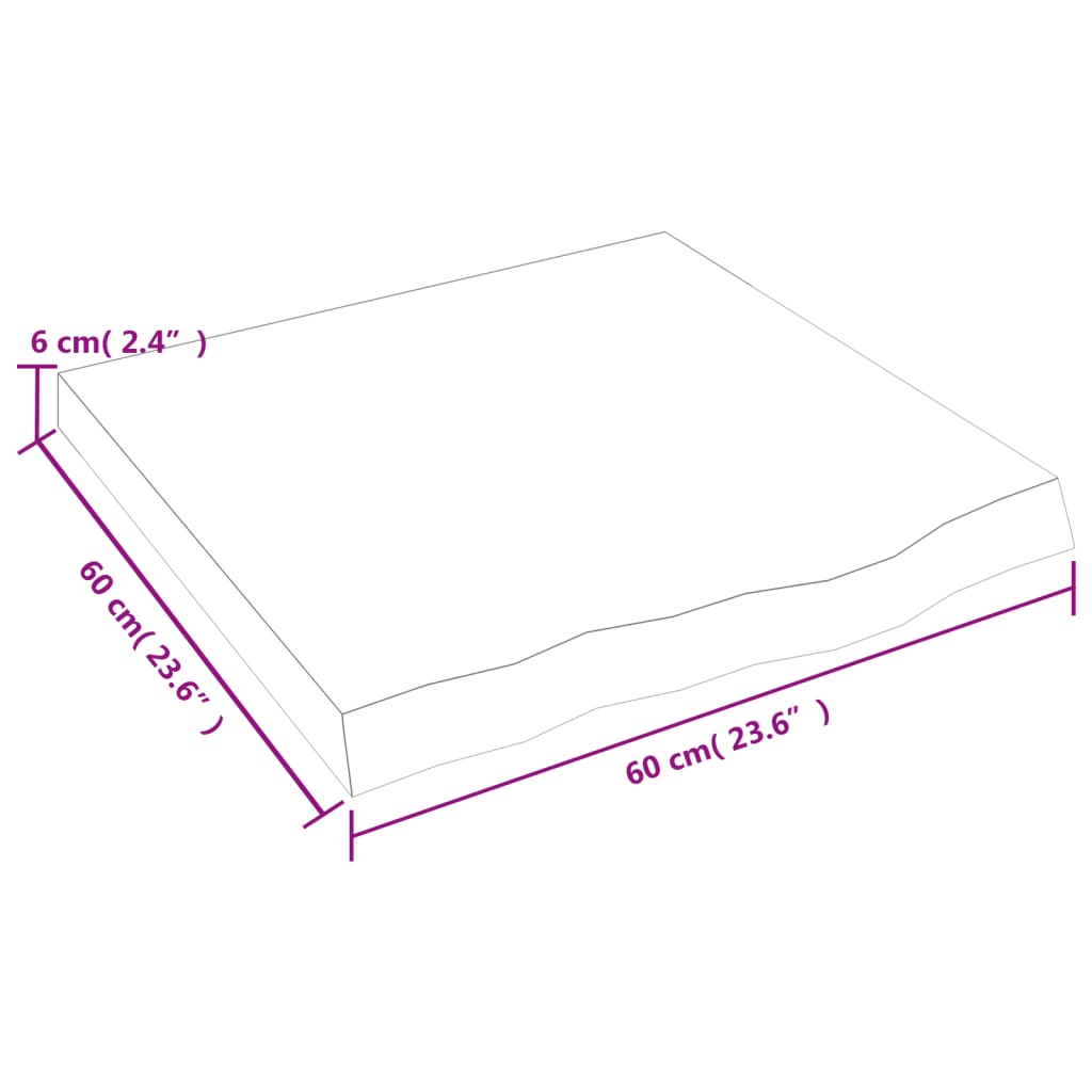 vidaXL Bänkskiva badrum ljusbrun 60x60x(2-6) cm behandlat massivt trä