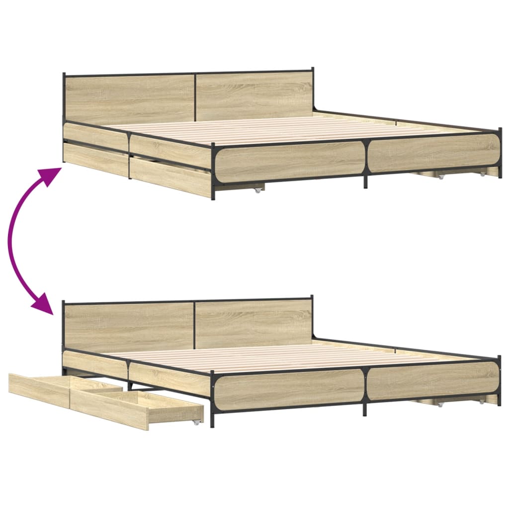 vidaXL Sängram med lådor sonoma-ek 200x200 cm konstruerat trä