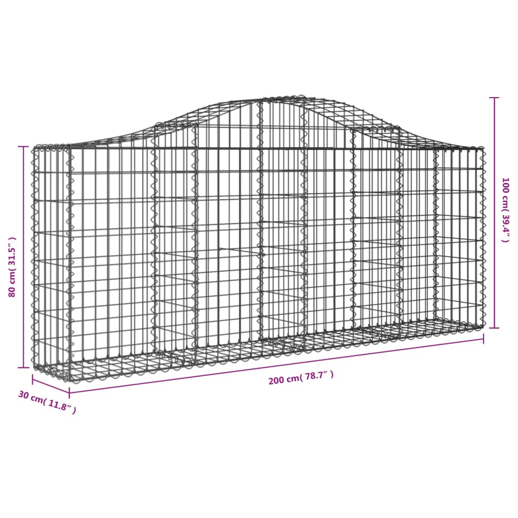 vidaXL Gabioner bågformade 40 st 200x30x80/100 cm galvaniserat järn