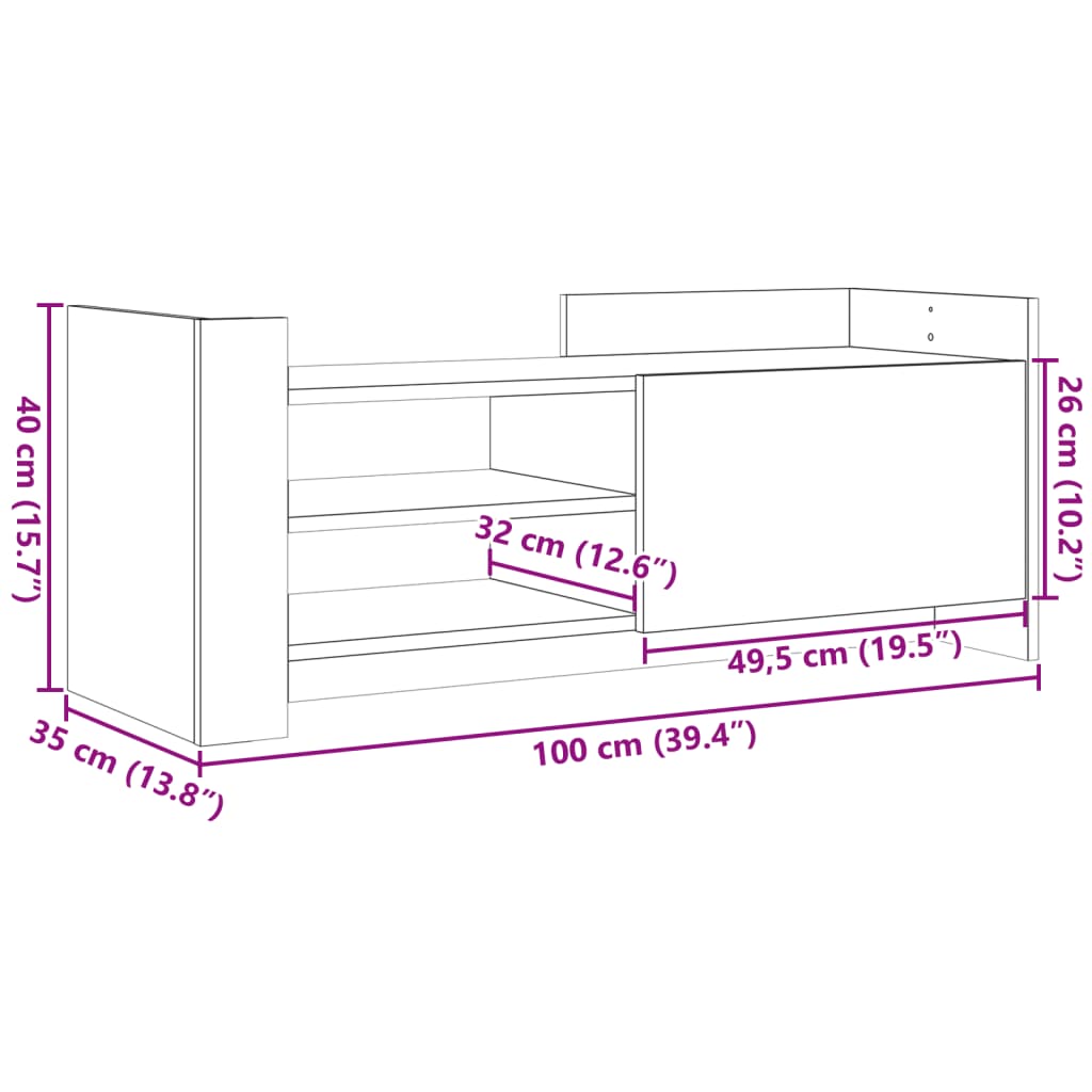 vidaXL Tv-bänk brun ek 100x35x40 cm konstruerat trä