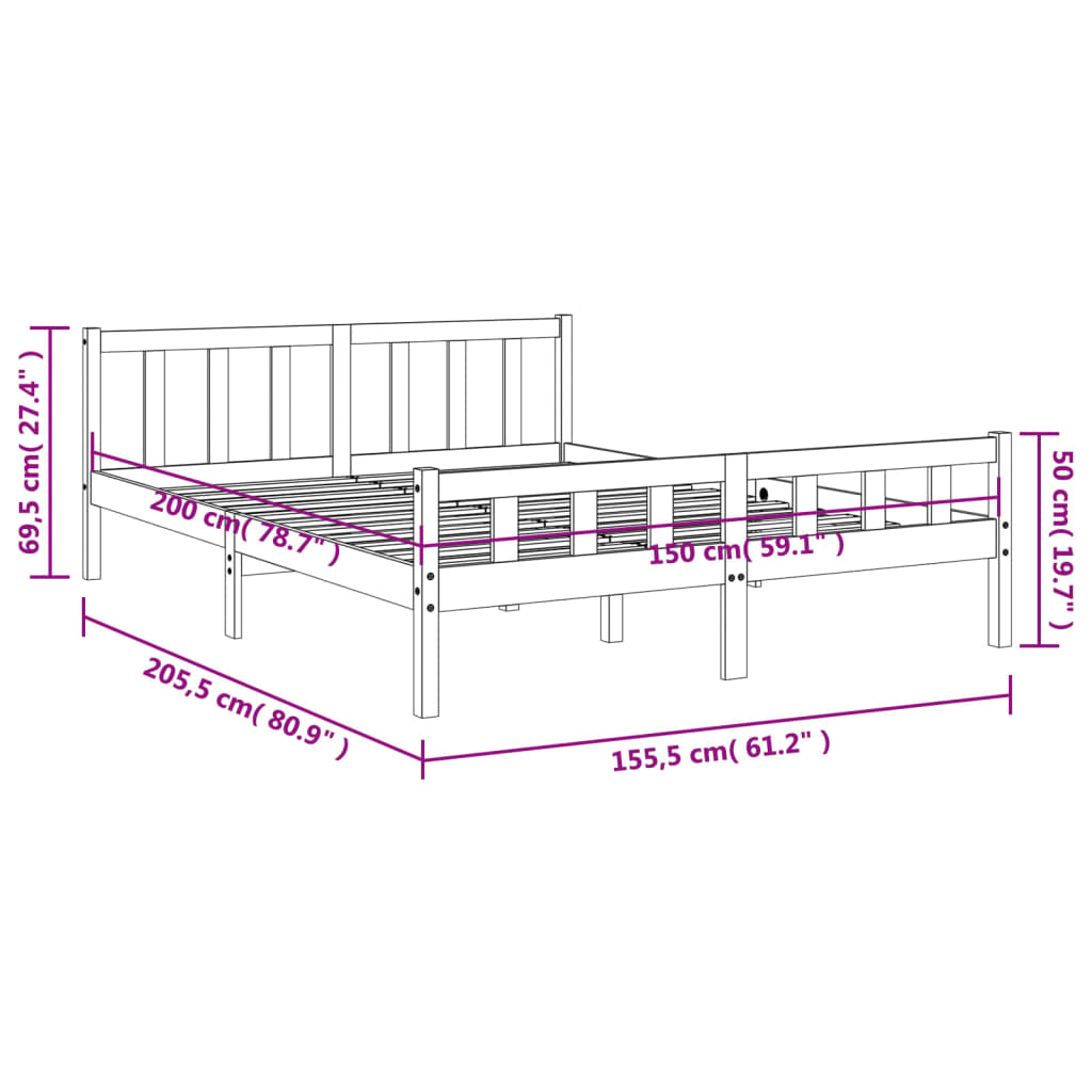 vidaXL Sängram utan madrass vaxbrun 150x200 cm massiv furu