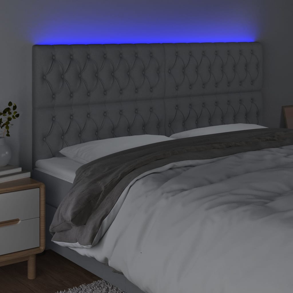 vidaXL Sänggavel LED ljusgrå 200x7x118/128 cm tyg