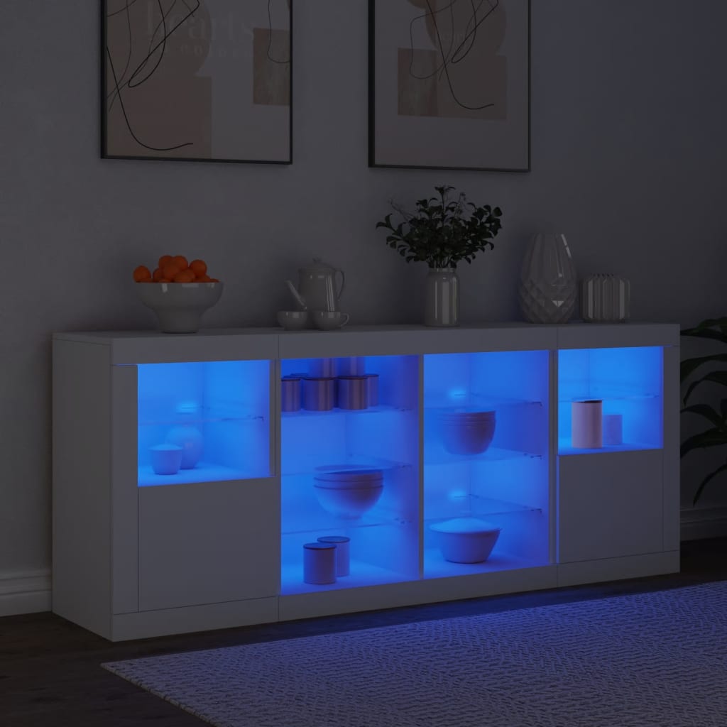 vidaXL Skänk med LED-belysning vit 163x37x67 cm