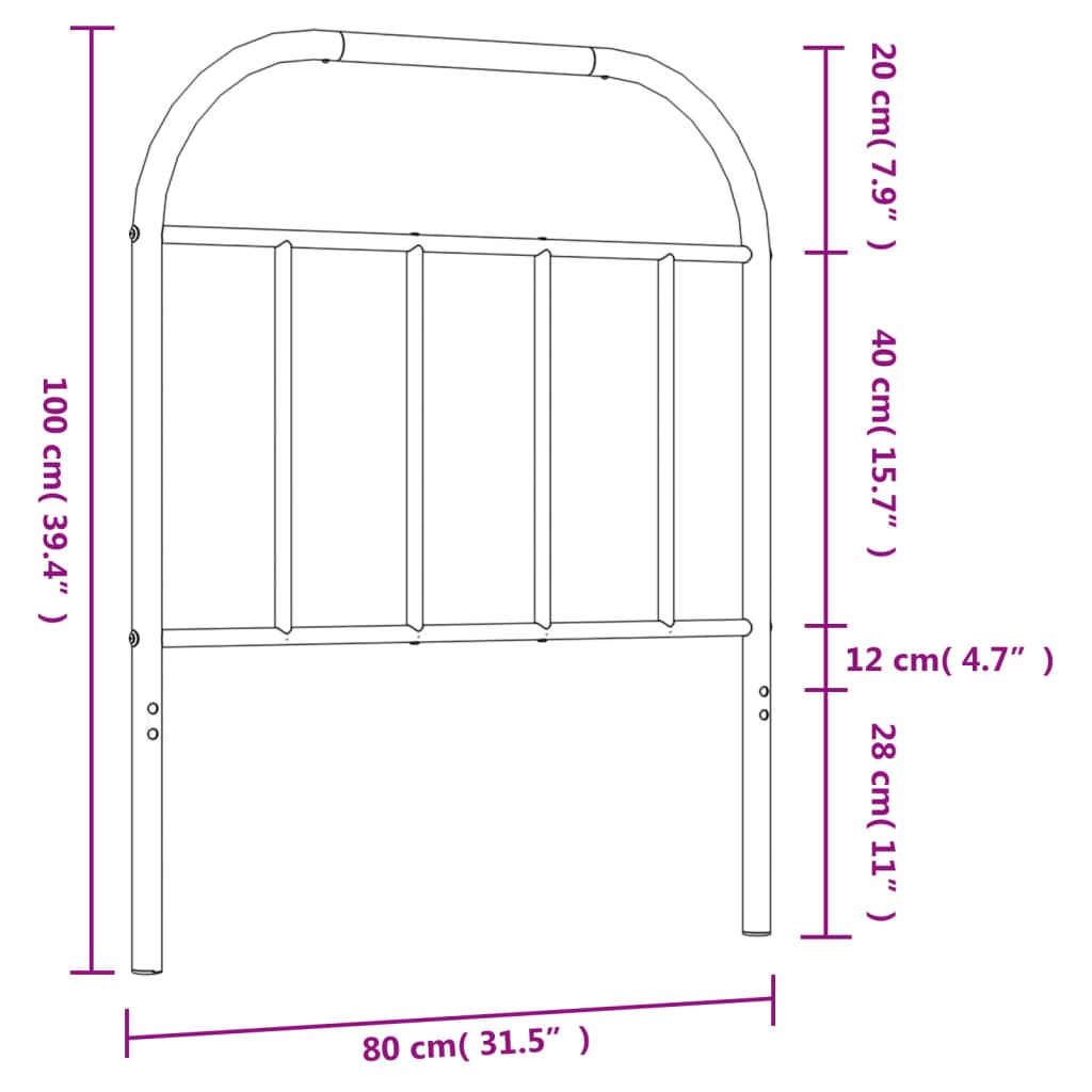 vidaXL Huvudgavel metall svart 75 cm