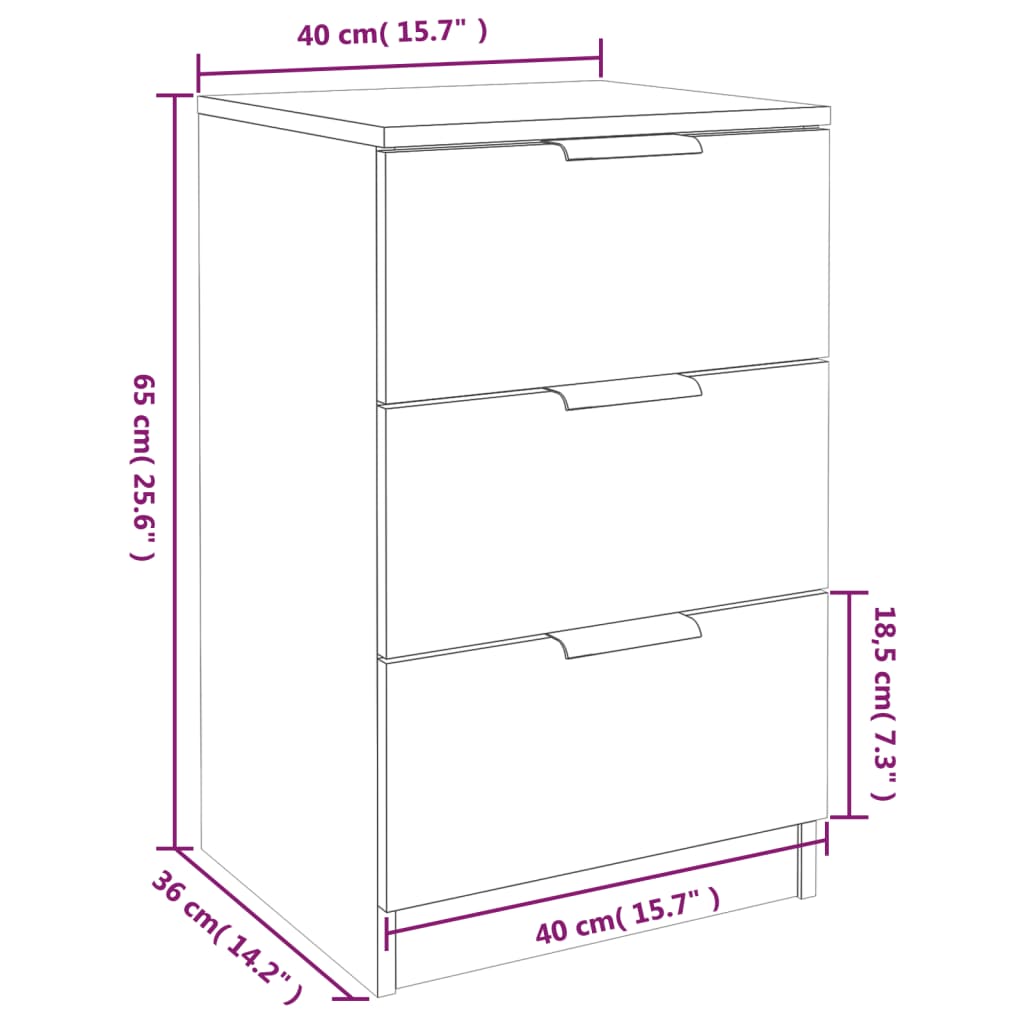 vidaXL Sängbord 2 st svart 40x36x65 cm