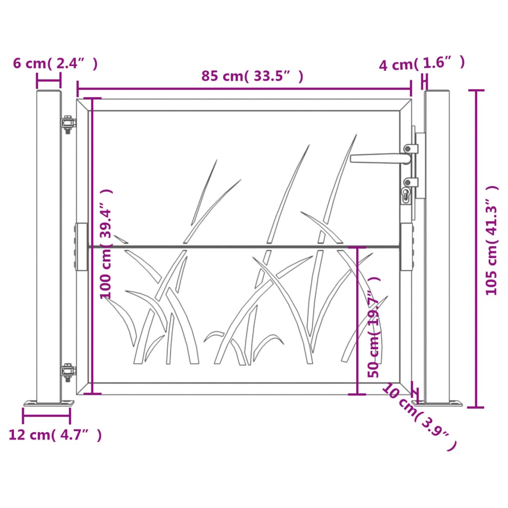 vidaXL Trädgårdsgrind antracit 105x105 cm stål gräsdesign