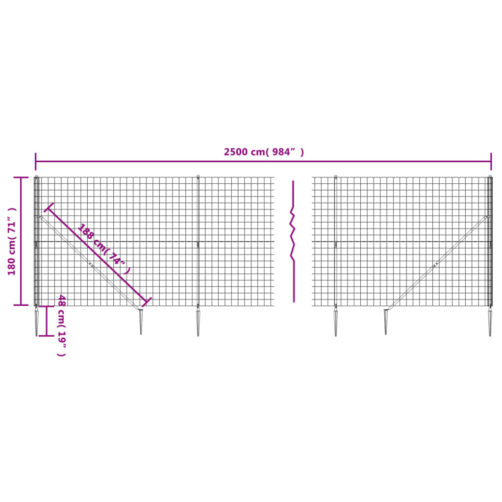 vidaXL Stängsel med markspett antracit 1,8x25 m