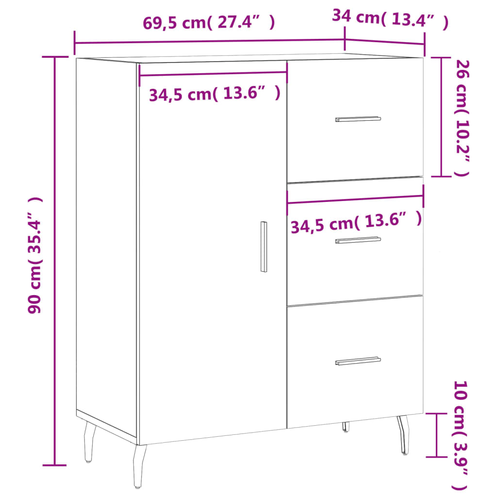 vidaXL Skåp vit 69,5x34x90 cm konstruerat trä