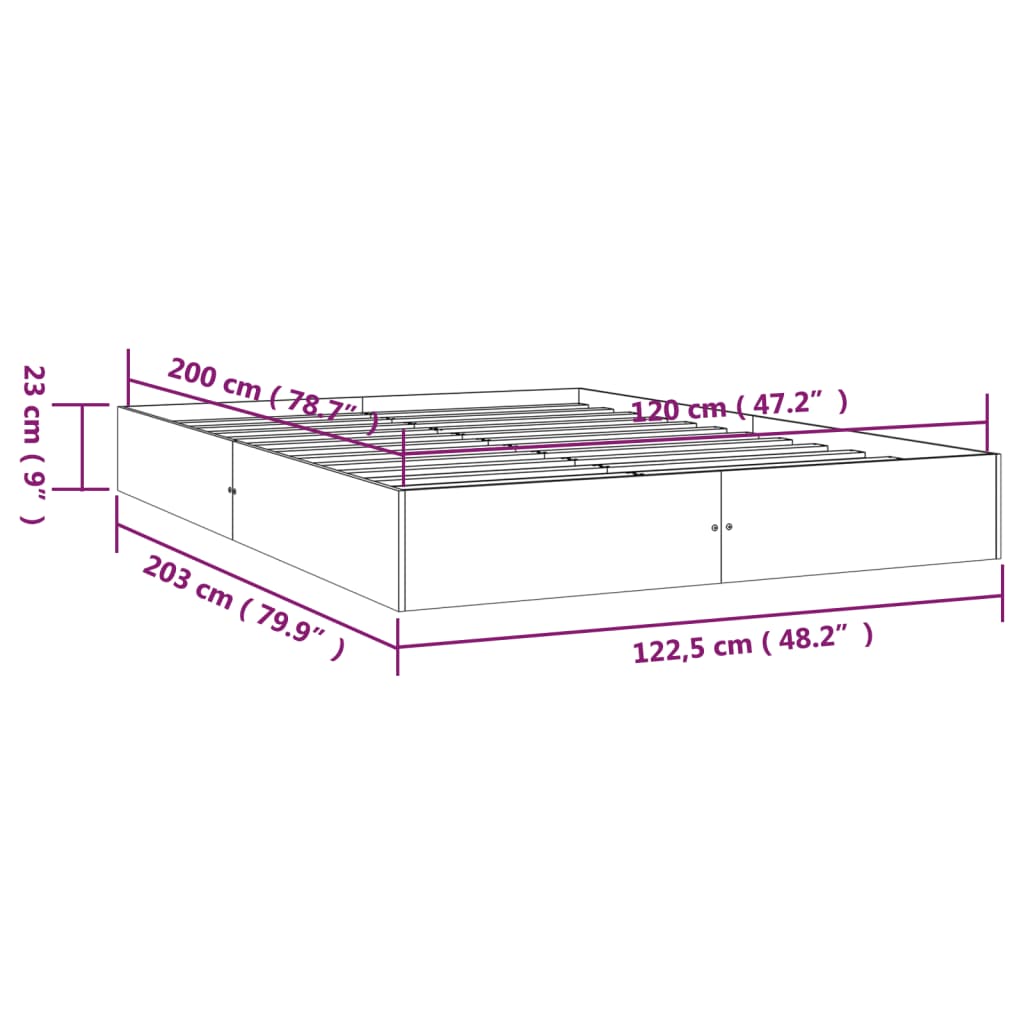 vidaXL Sängram vit massivt trä 120x200 cm