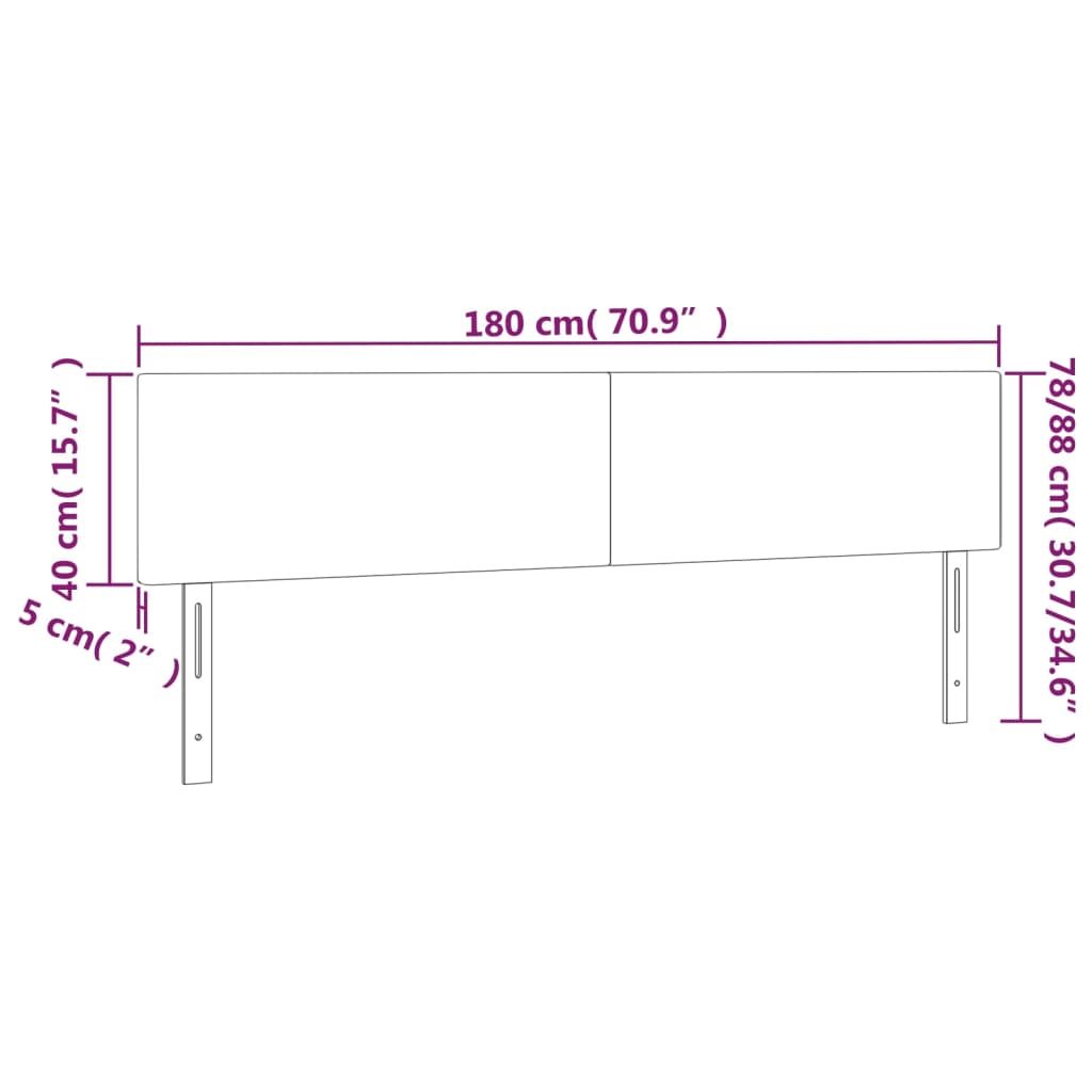 vidaXL Sänggavel LED ljusgrå 180x5x78/88 cm sammet