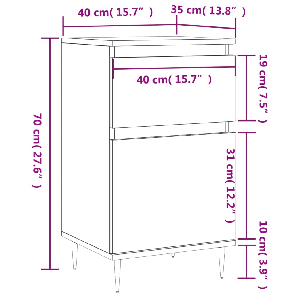 vidaXL Byrå betonggrå 40x35x70 cm konstruerat trä