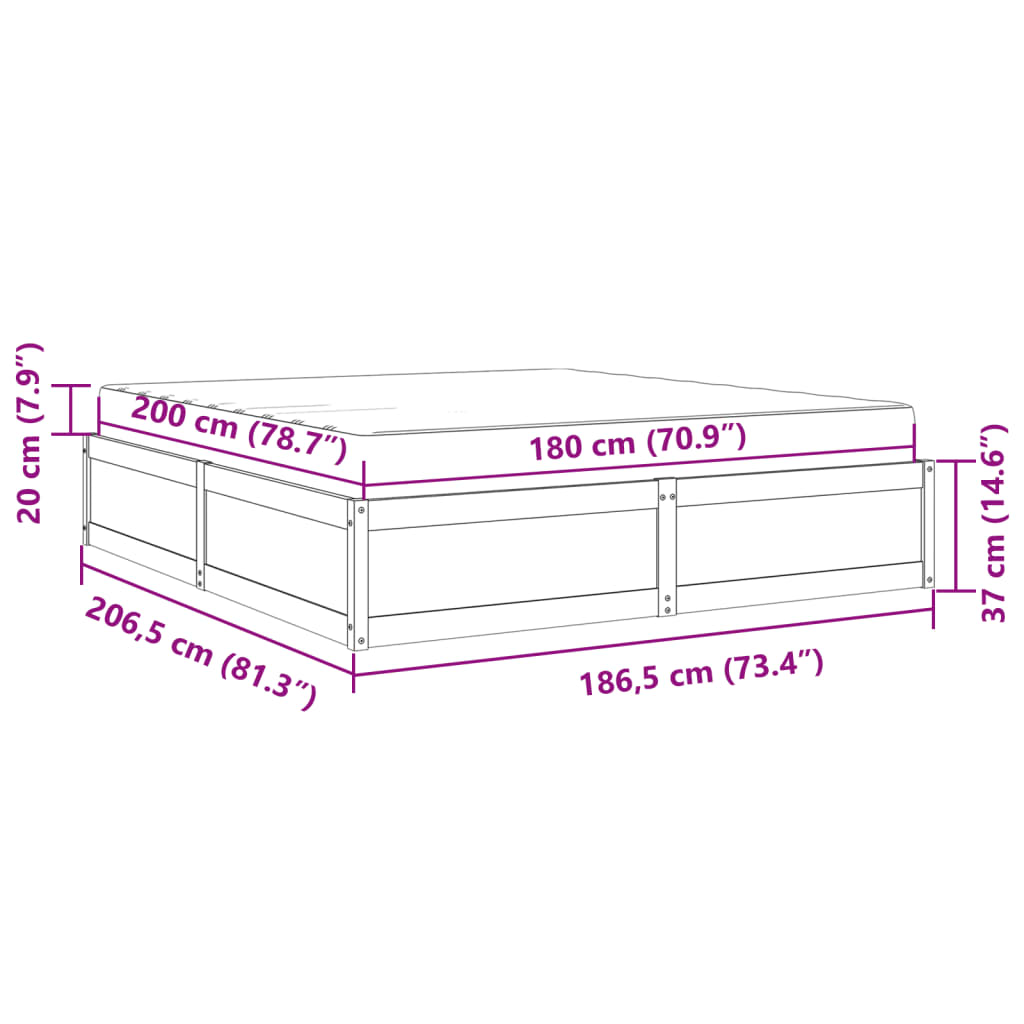 vidaXL Säng med madrass vit 180x200 cm massiv furu