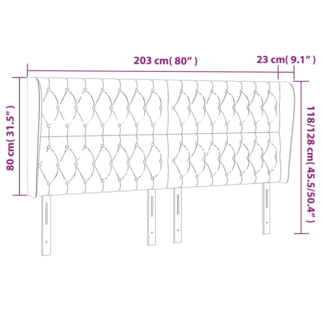 vidaXL Sänggavel med kanter svart 203x23x118/128 cm tyg