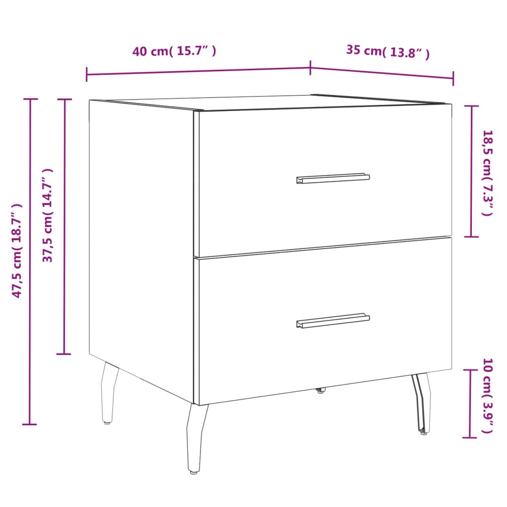 vidaXL Sängbord rökfärgad ek 40x35x47,5 cm konstruerat trä