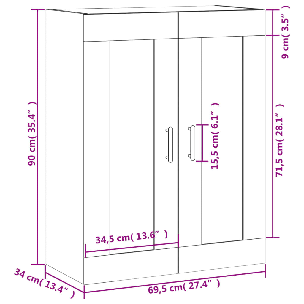 vidaXL Väggskåp vit 69,5x34x90 cm konstruerat trä