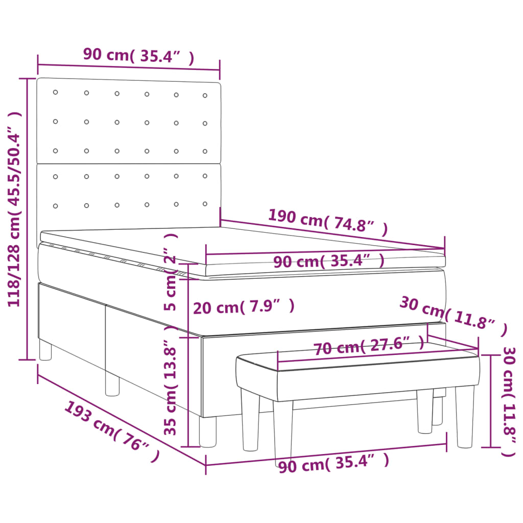 vidaXL Ramsäng med madrass svart 90x190 cm sammet