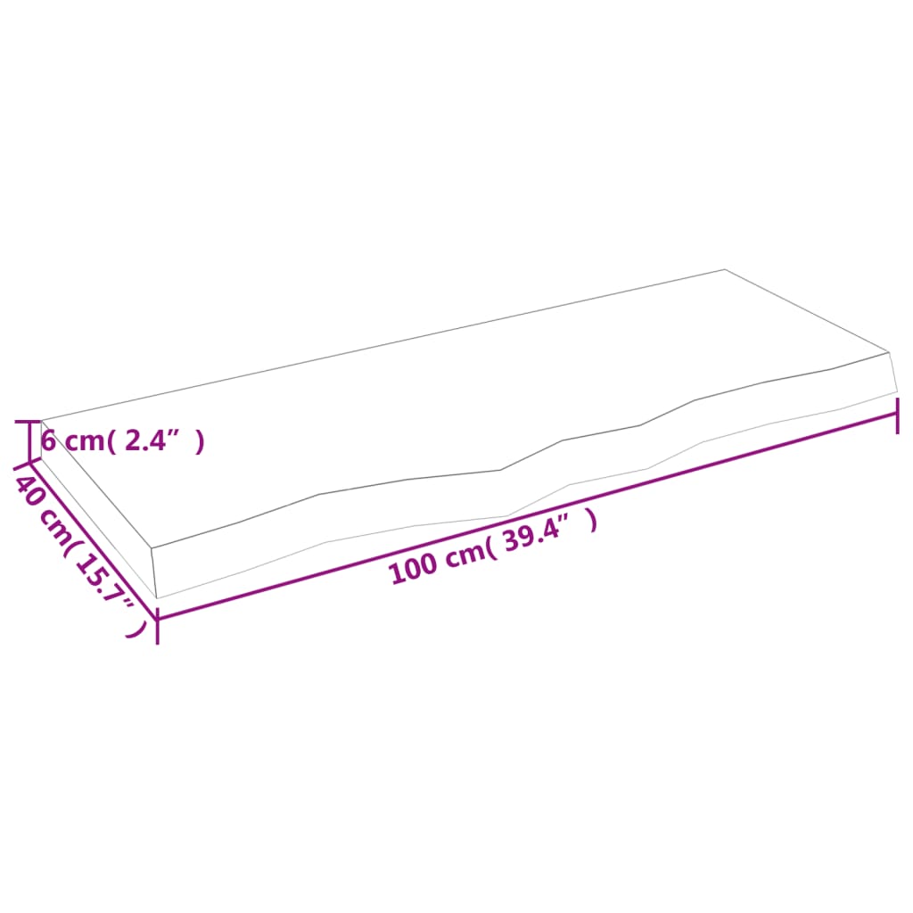 vidaXL Bänkskiva badrum mörkbrun 100x40x(2-6) cm behandlat massivt trä