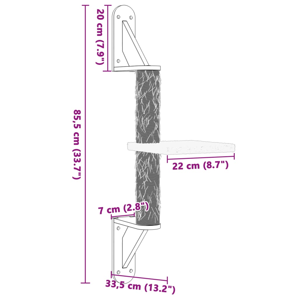 vidaXL Väggmonterat klösträd med klöspelare gräddvit 85,5 cm