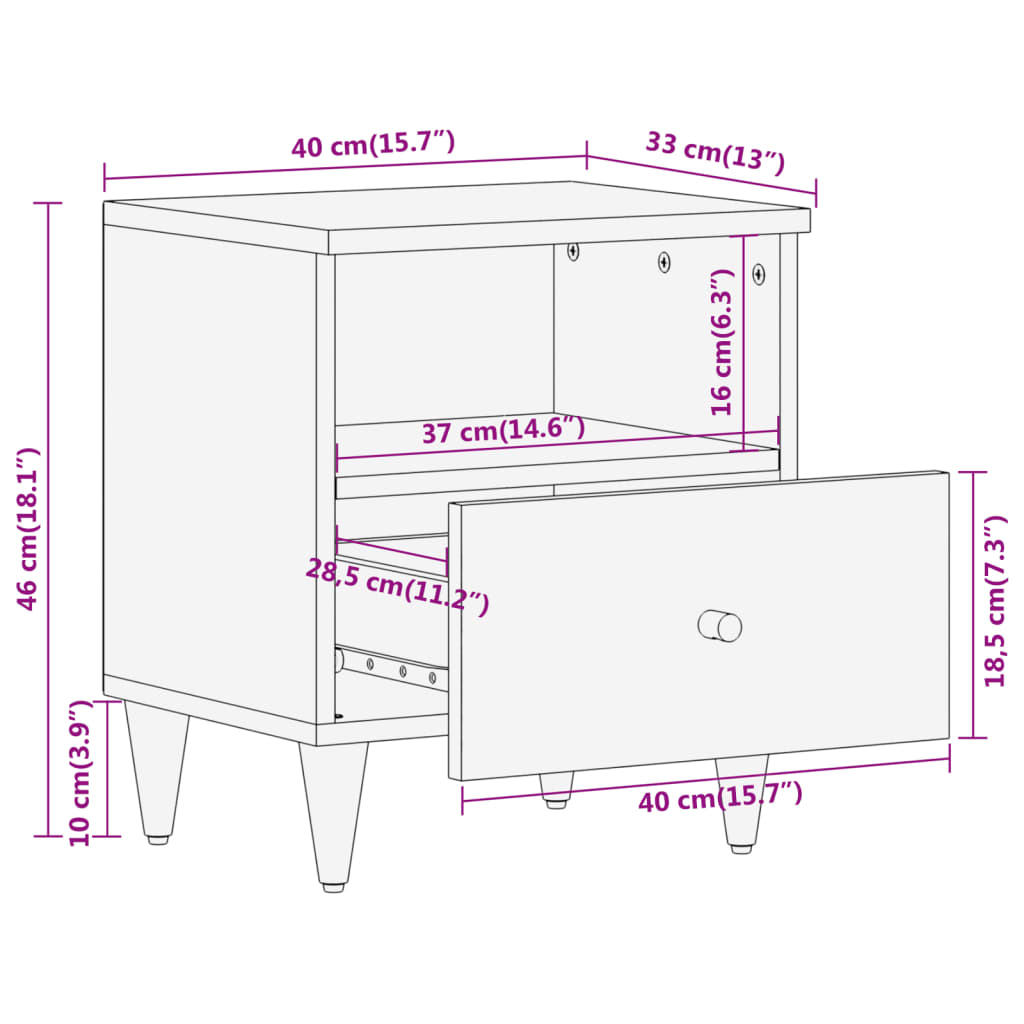 vidaXL Nattduksbord 2 st 40x33x46 cm massivt mangoträ