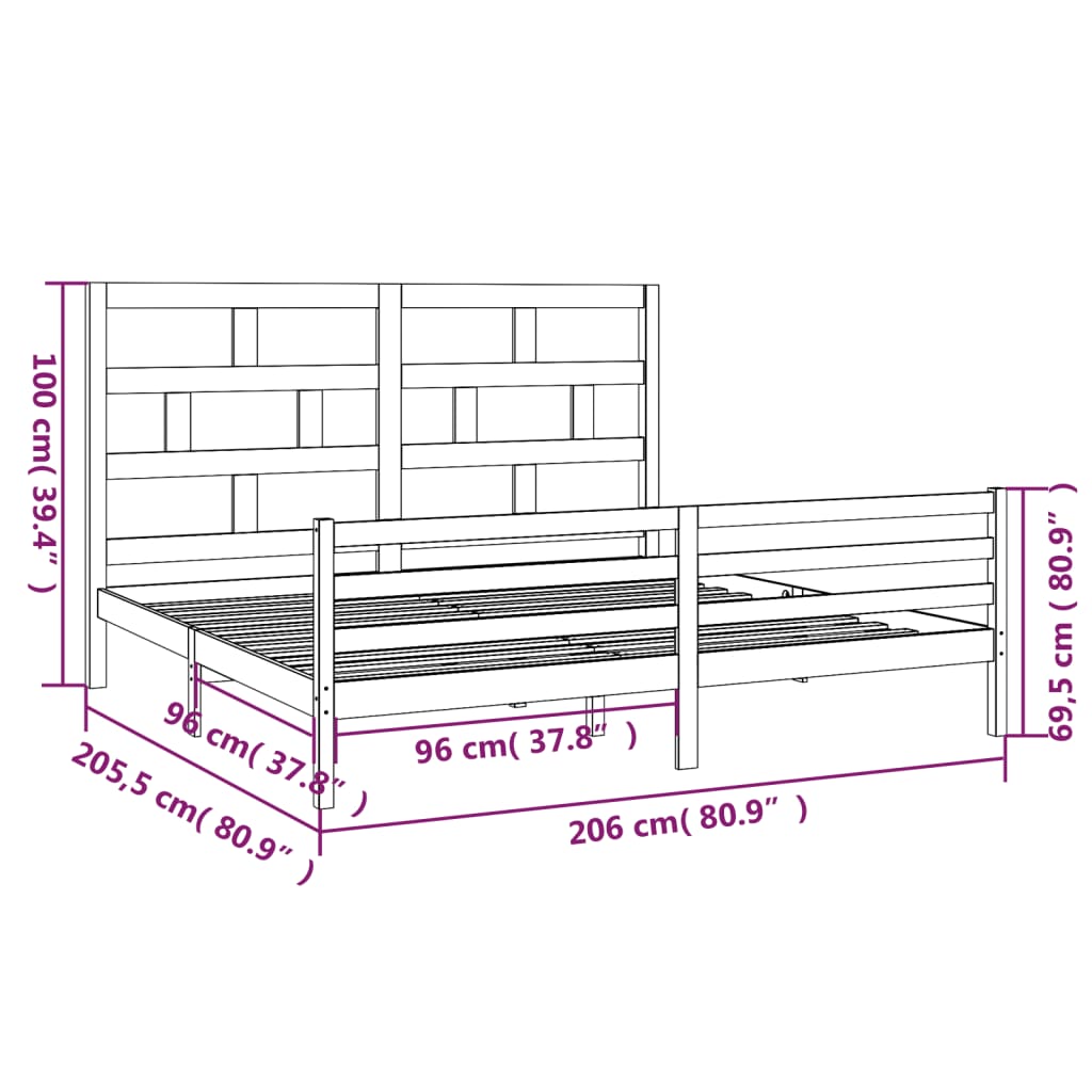 vidaXL Sängram vit massiv furu 200x200 cm