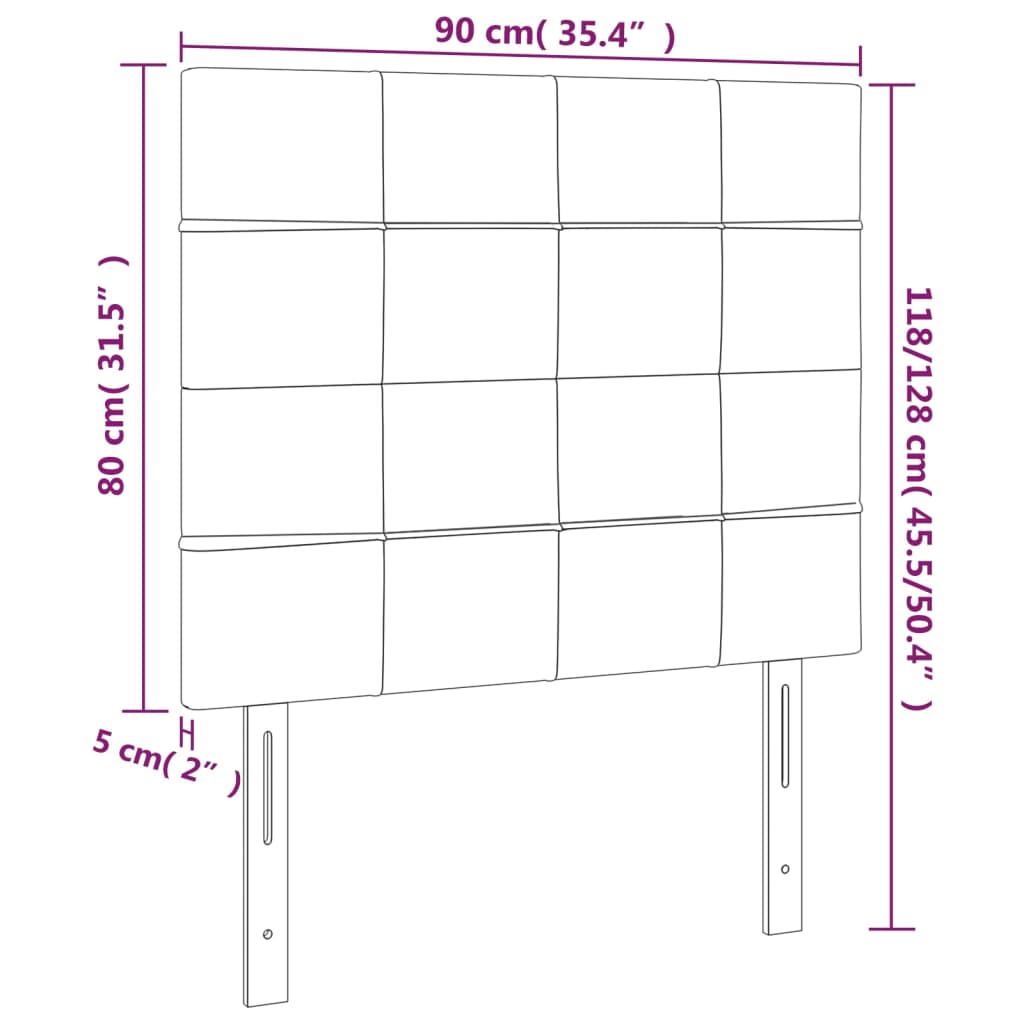 vidaXL Sänggavel LED ljusgrå 90x5x118/128 cm sammet