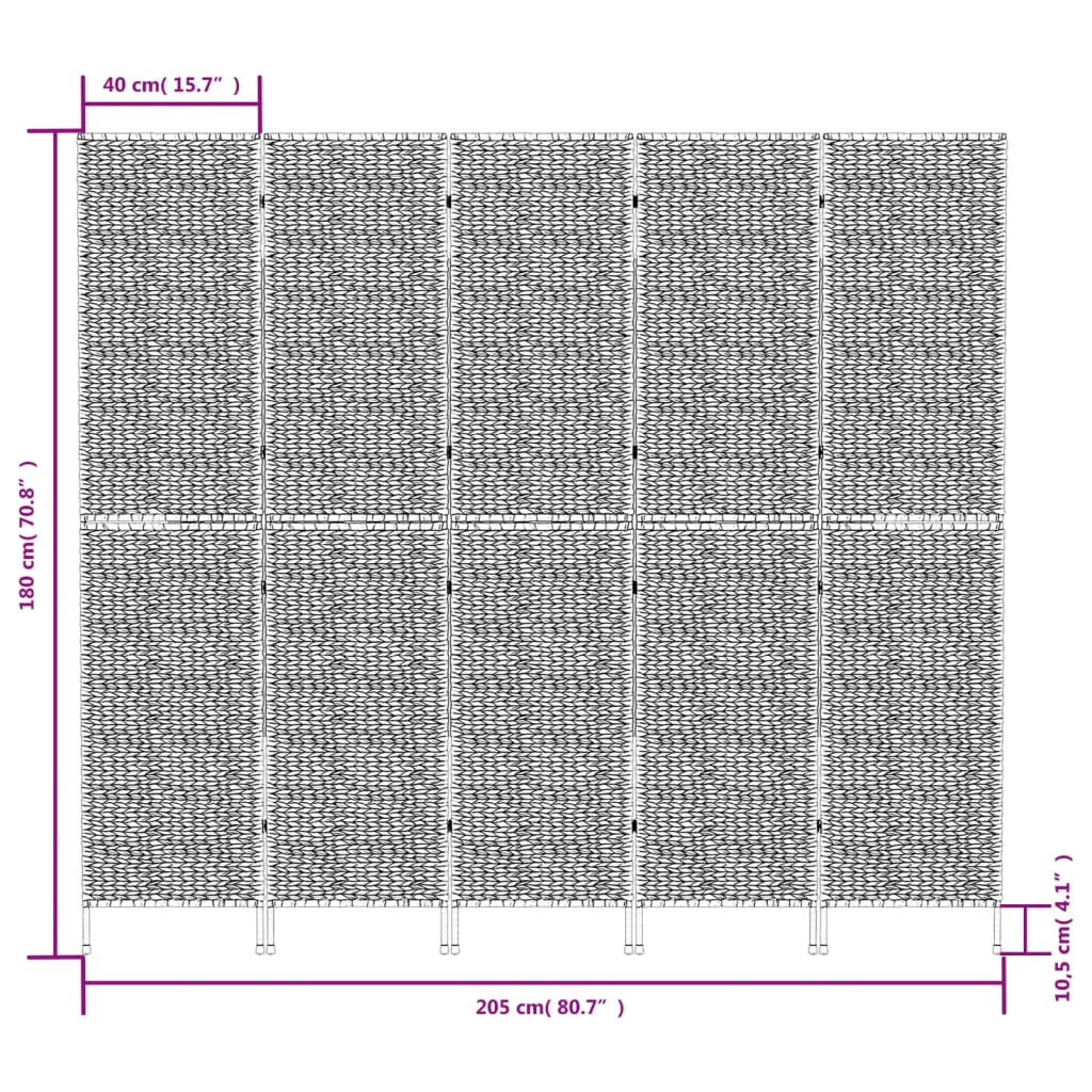 vidaXL Rumsavdelare 5 paneler brun 205x180 cm vattenhyacint