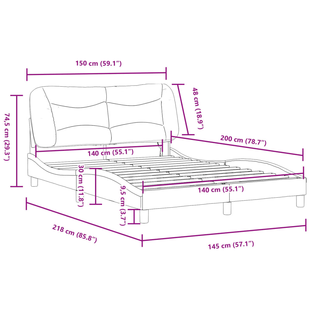 vidaXL Sängram med LED-belysning brun 140x200 cm konstläder