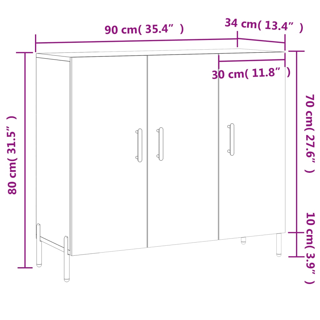 vidaXL Byrå rökfärgad ek 90x34x80 cm konstruerat trä