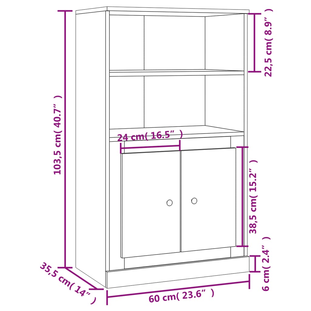 vidaXL Högskåp vit högglans 60x35,5x103,5 cm konstruerat trä