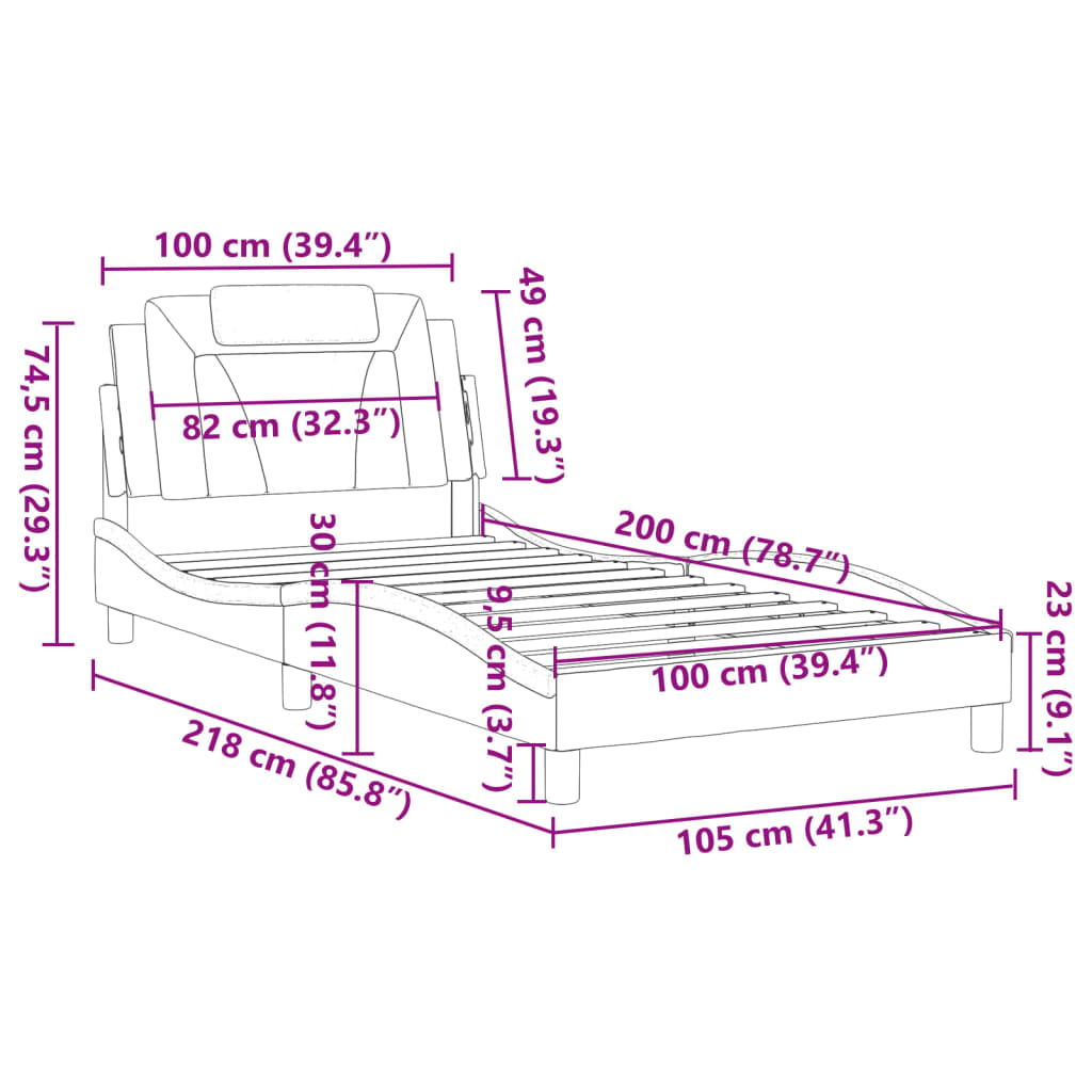 vidaXL Sängram med huvudgavel svart 100x200 cm konstläder