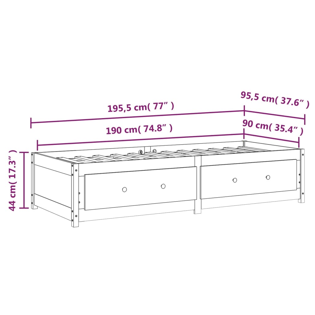 vidaXL Dagbädd 90x190 cm massiv furu grå