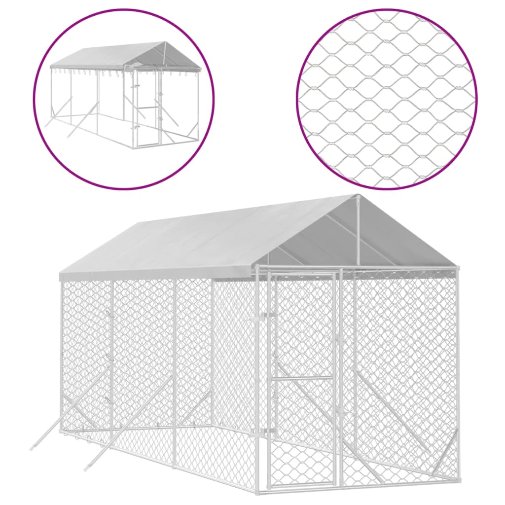 vidaXL Hundgård med tak silver 2x6x2,5 m galvaniserat stål