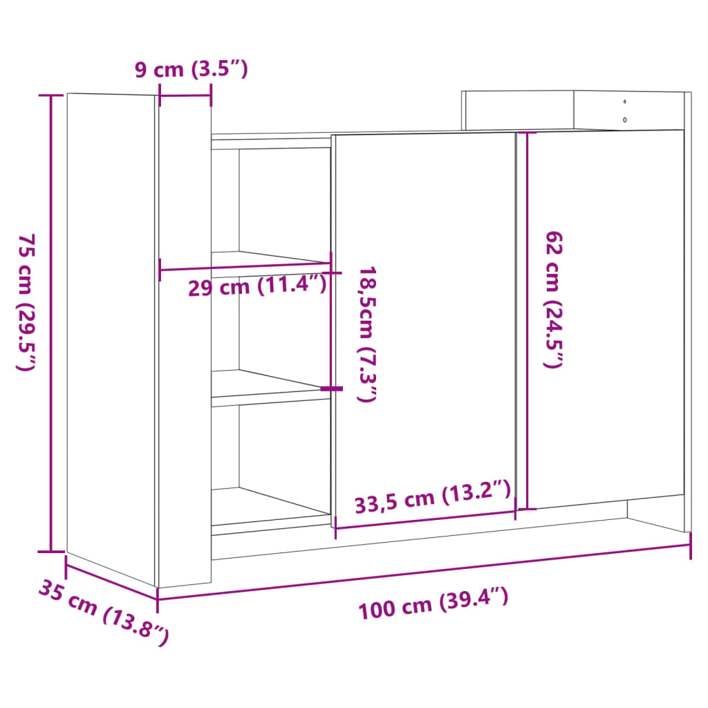 vidaXL Skänk sonoma-ek 100x35x75 cm konstruerat trä