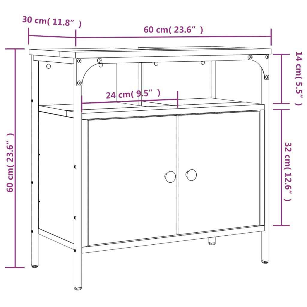 vidaXL Tvättställsskåp sonoma-ek 60x30x60 cm konstruerat trä