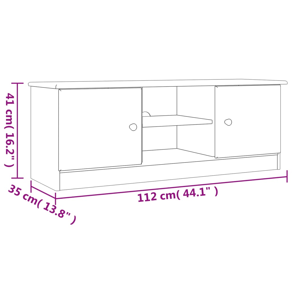 vidaXL Tv-bänk ALTA vit 112x35x41 cm massiv furu