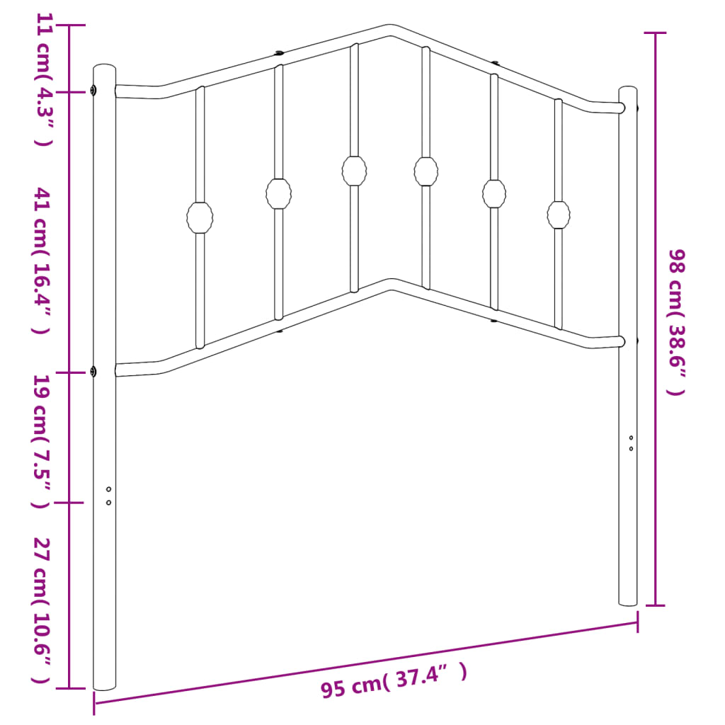 vidaXL Huvudgavel metall svart 90 cm