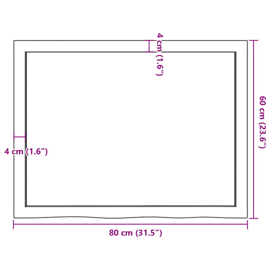 vidaXL Bordsskiva mörkbrun 80x60x(2-4) cm behandlad massiv ek