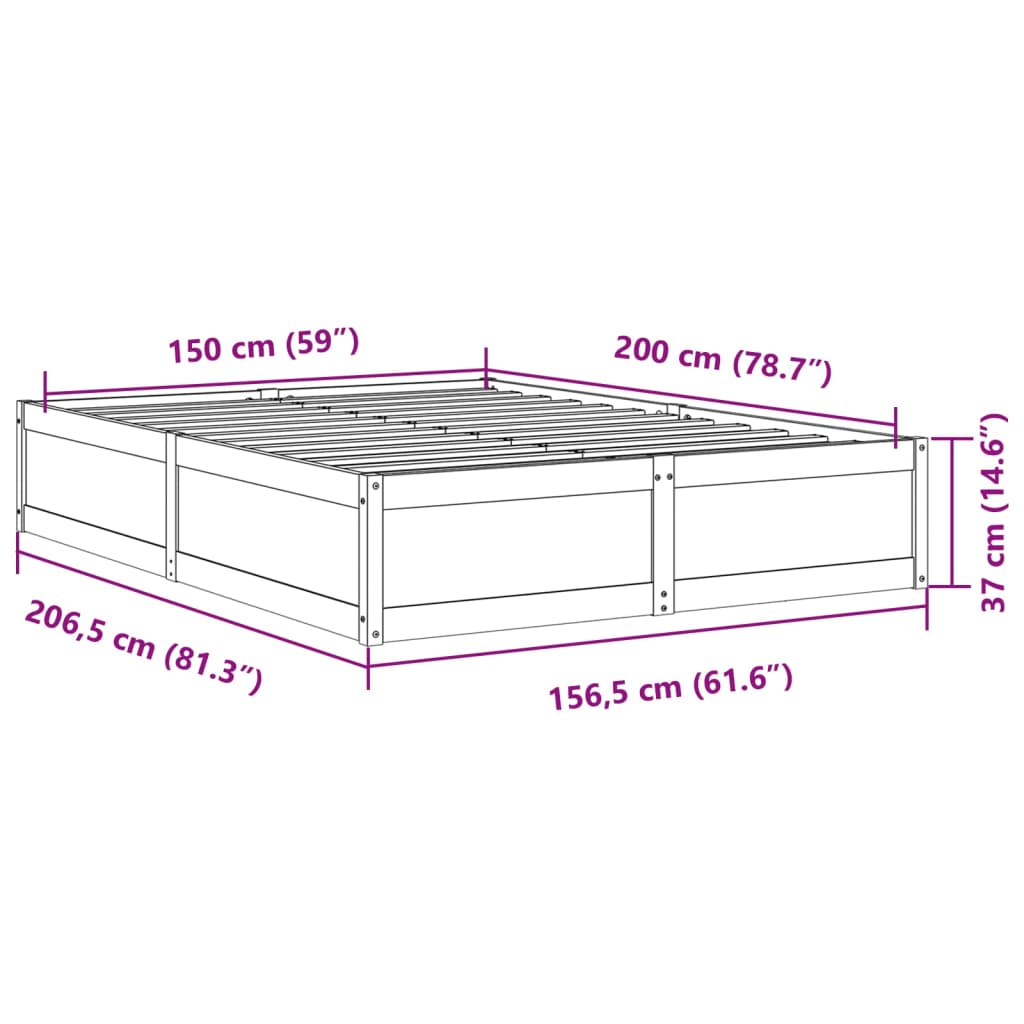 vidaXL Sängram utan madrass 150x200 cm massiv furu