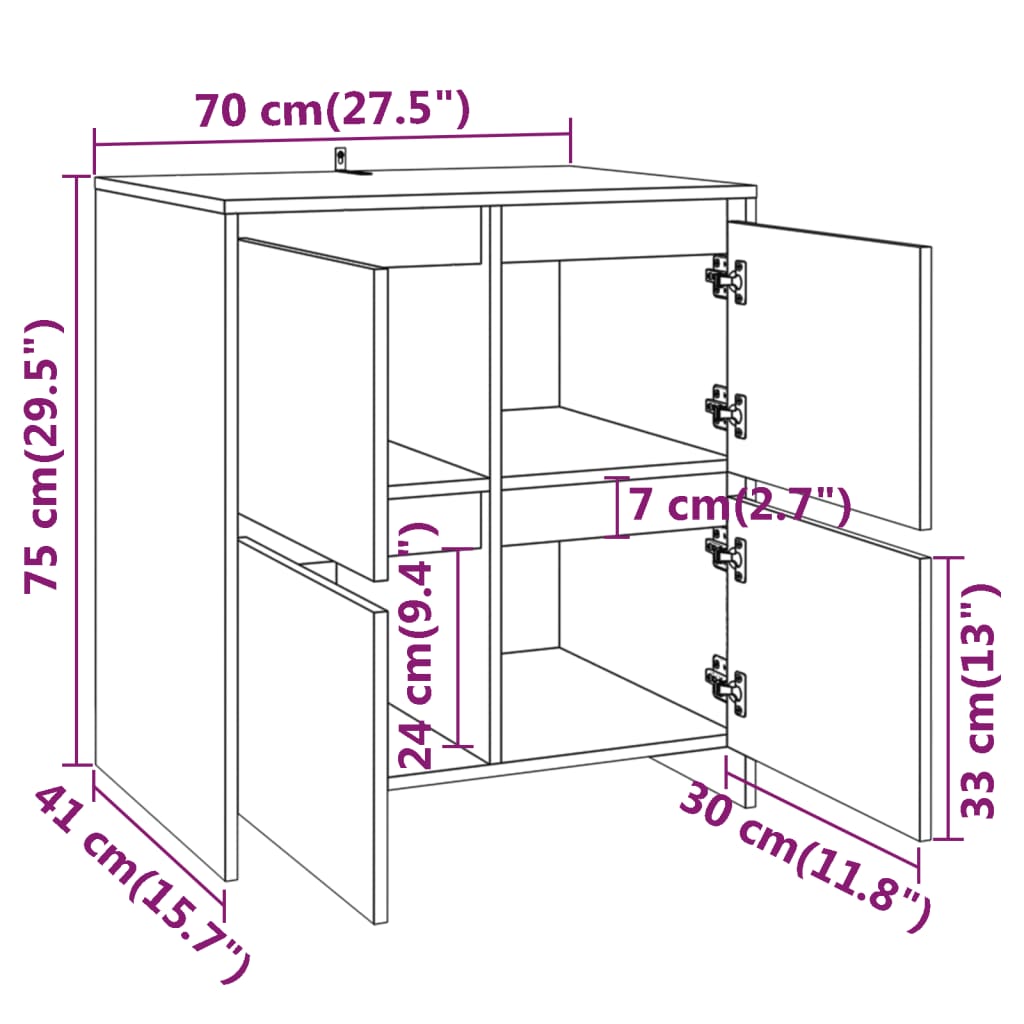 vidaXL Skänk vit 70x41x75 cm konstruerat trä