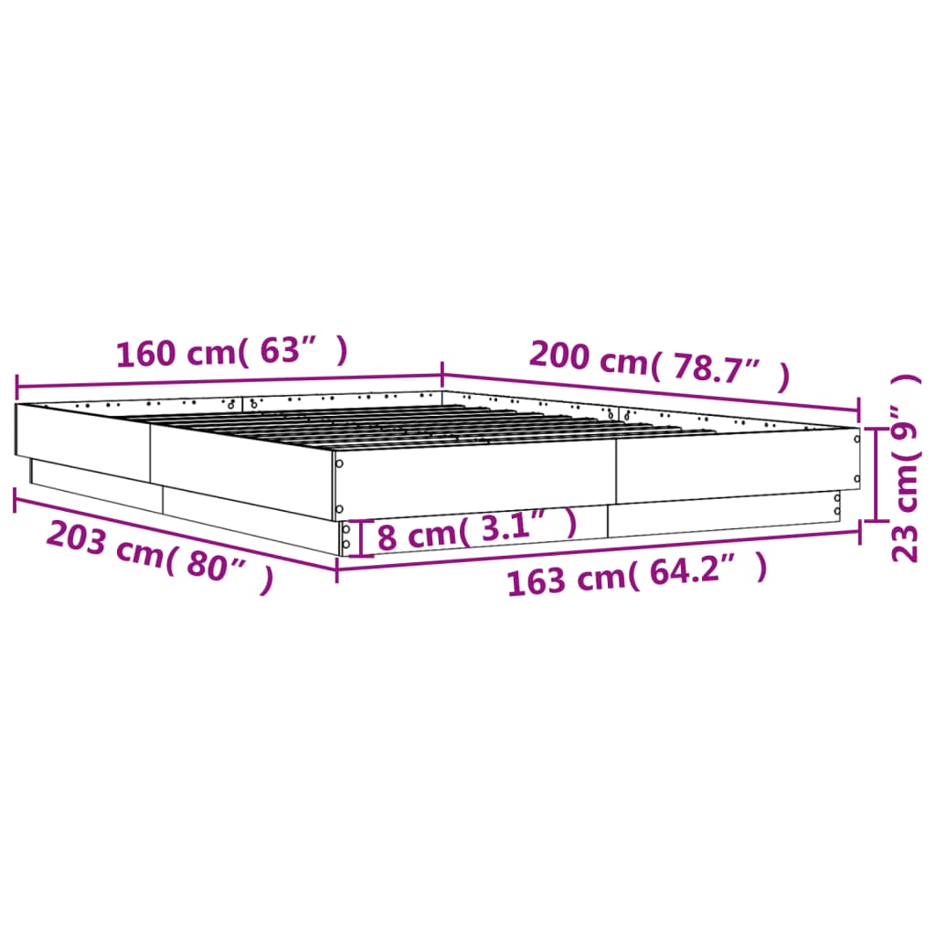 vidaXL Sängram rökfärgad ek 160x200 cm konstruerat trä