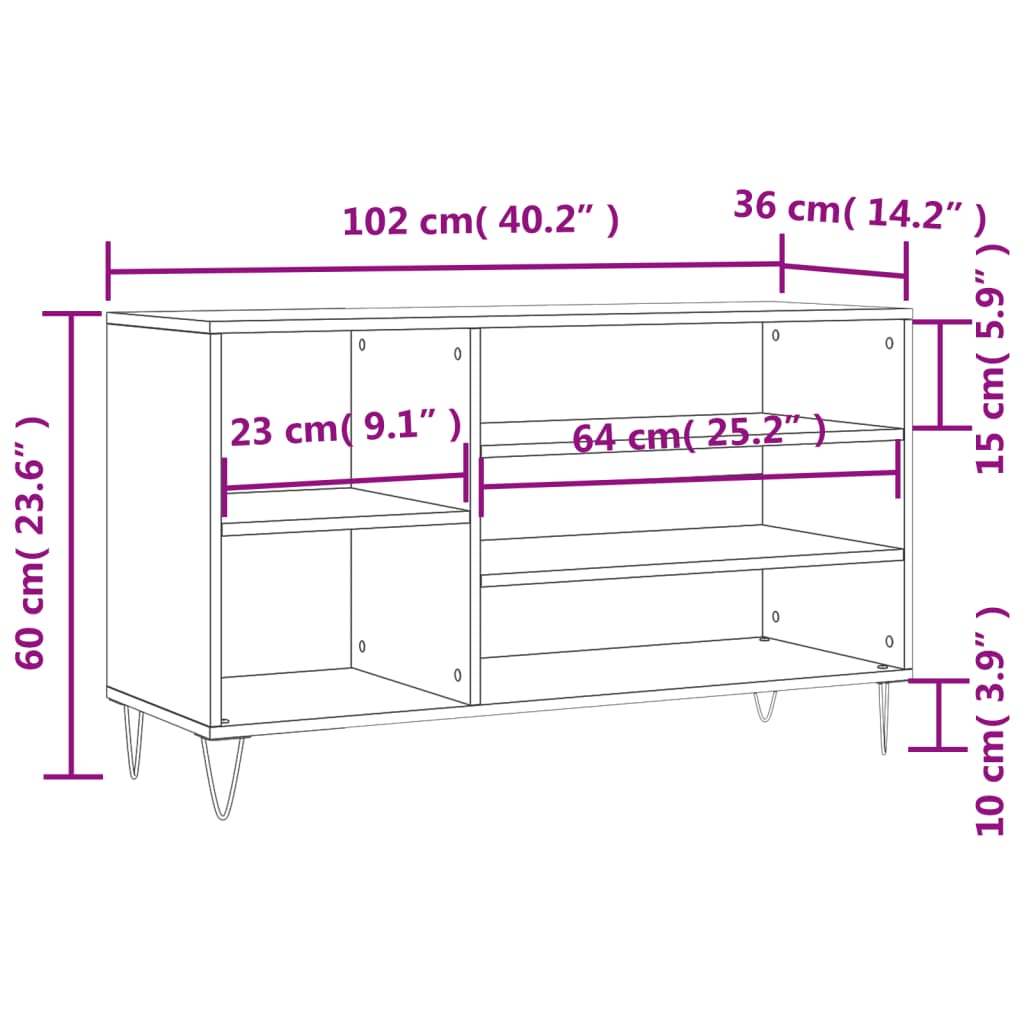 vidaXL Skohylla sonoma-ek 102x36x60 cm konstruerat trä