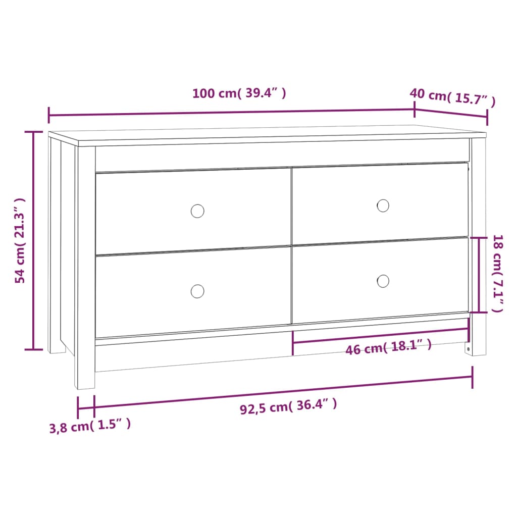 vidaXL Sidoskåp honungsbrun 100x40x54 cm massiv furu