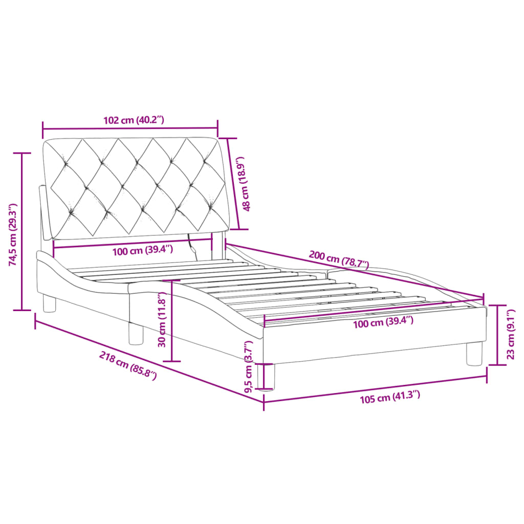 vidaXL Sängram med LED-belysning blå 100x200 cm sammet